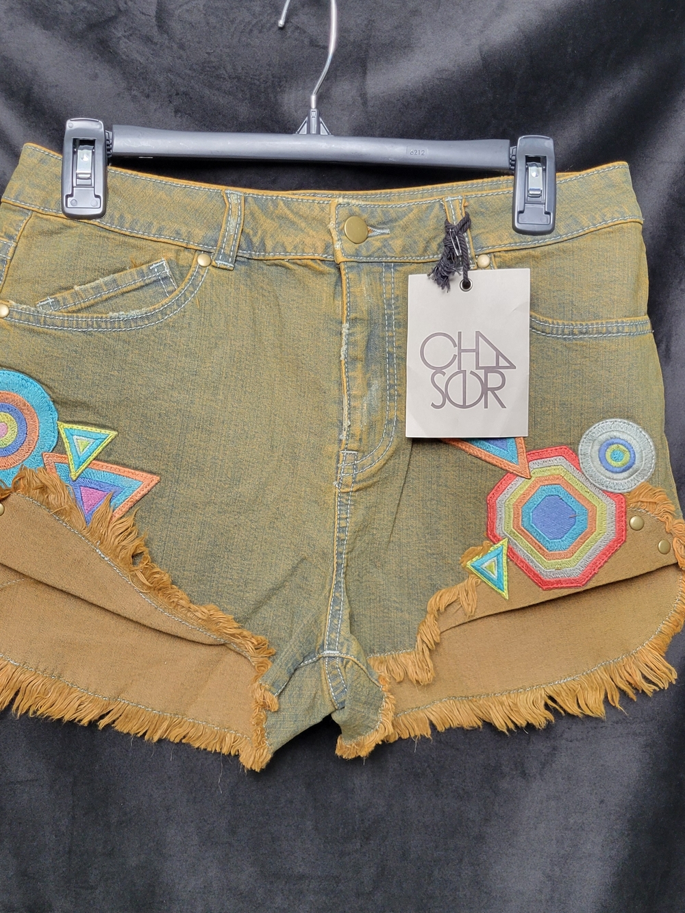 Chaser Embroidered Fringe Jean Shorts